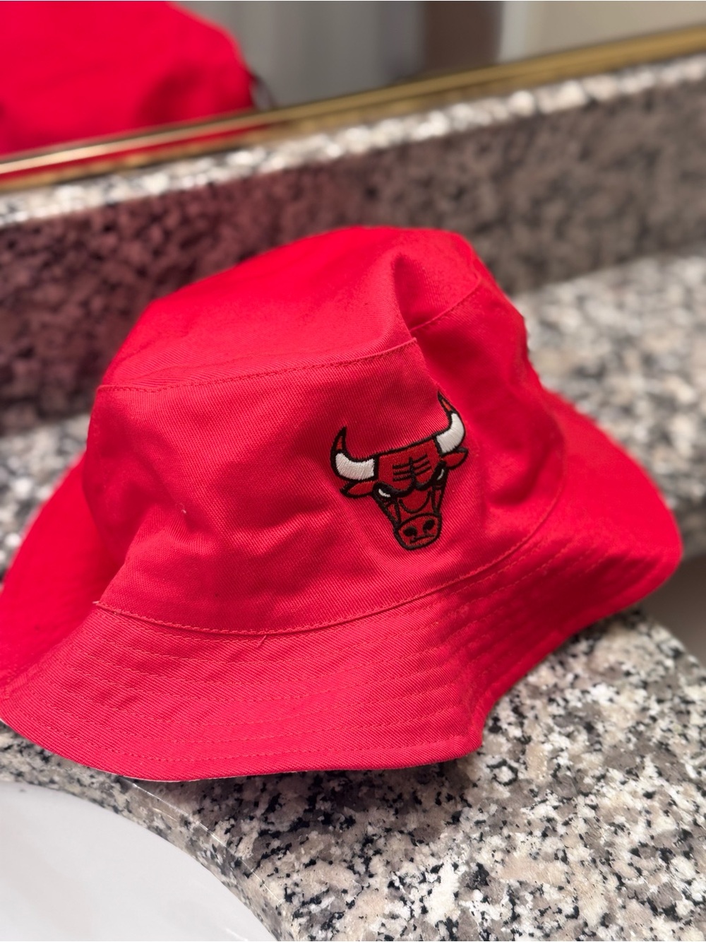 Mitchell & Ness Kids Red Bucket Hat with Bulls Logo
